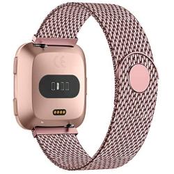 POY Bands Compatible for Fitbit Versa 2/Fitbit Versa/Fitbit Versa Lite for Women Men, Metal Stainless Steel Mesh Loop Replacement Strap for Versa,Rosepink Small