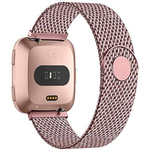 POY Bands Compatible for Fitbit Versa 2/Fitbit Versa/Fitbit Versa Lite for Women Men, Metal Stainless Steel Mesh Loop Replacement Strap for Versa,Rosepink Small
