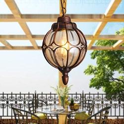 IJ INJUICY Outdoor Hanging Lantern, Rustic Waterproof Pendant Lighting Fixture in Metal with Glass Globe, 7.1'' Exterior Hanging Light for Porch, Exterior, Entryway (Brown)