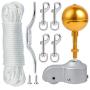 Flag Pole Hardware Parts Repair Kits, 50 Feet Halyard Rope + 3'' Gold Ball + 6'' Zinc Alloy Cleat + 4 PCS Metal Hook Clips + Cast Aluminum Truck for 2'' Diameter Flag Poles Top