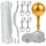 Flag Pole Hardware Parts Repair Kits, 50 Feet Halyard Rope + 3'' Gold Ball + 6'' Zinc Alloy Cleat + 4 PCS Metal Hook Clips + Cast Aluminum Truck for 2'' Diameter Flag Poles Top Flag Pole Hardware Parts Repair Kits, 50 Feet Halyard Rope + 3'' Gold Ball + 6'' Zinc Alloy Cleat + 4 PCS Metal Hook Clips + Cast Aluminum Truck for 2'' Diameter Flag Poles Top