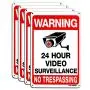 Video Surveillance Sign 4-Pack , HISVISION No Trespassing Metal Reflective Warning Sign ,UV Protected & Waterproof, 10''x 7'' 0.40 Aluminum Indoor Or Outdoor Use for Home Business CCTV Security Camera