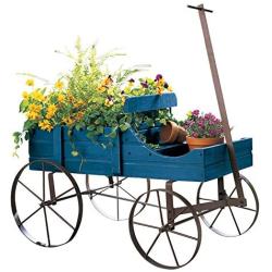 Amish Wagon Decorative Indoor/Outdoor Garden Backyard Planter, Blue