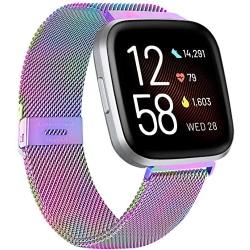 ZWGKKYGYH Compatible with Fitbit Versa/Versa Lite SE/Versa 2 Bands for Women Men, Stainless Steel Mesh Metal Band with Magnetic Lock Replacement for Fitbit Versa Smart Watch, Colorful Large