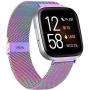 ZWGKKYGYH Compatible with Fitbit Versa/Versa Lite SE/Versa 2 Bands for Women Men, Stainless Steel Mesh Metal Band with Magnetic Lock Replacement for Fitbit Versa Smart Watch, Colorful Large