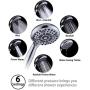 G-Promise Handheld Shower Head High Pressure 6 Spray Settings, Detachable Hand Held Showerhead 4.9'' Face with Extra Long Flexible Hose and Metal Adjustable Bracket (Chrome)