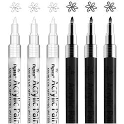 Paint Pen White Black Acrylic Marker Set for Rock Wooden Tire Metal Leather Glass Painting, 0.7mm Fine Point Quick Drying (3pcs Black +3pcs White)