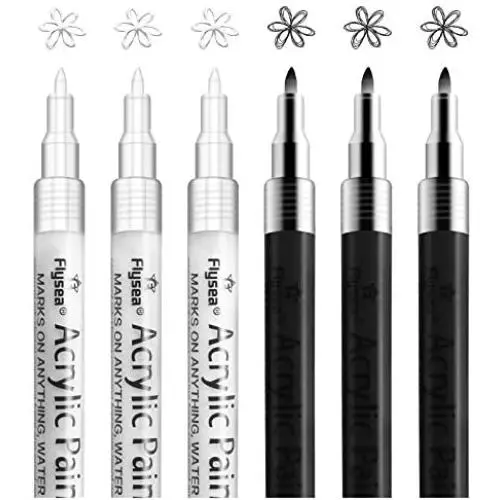 Paint Pen White Black Acrylic Marker Set for Rock Wooden Tire Metal Leather Glass Painting, 0.7mm Fine Point Quick Drying (3pcs Black +3pcs White) Paint Pen White Black Acrylic Marker Set for Rock Wooden Tire Metal Leather Glass Painting, 0.7mm Fine Point Quick Drying (3pcs Black +3pcs White)