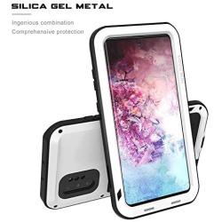 Galaxy Note 10 Plus Case,Bpowe Super Shockproof Silicone Aluminum Metal Armor Tank Heavy Duty Sturdy Protector Cover Hard Case for Samsung Galaxy Note 10 Plus/Galaxy Note 10+ 5G 6.8'' 2019 (White)