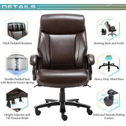 High Back Big & Tall 400lb Office Chair - Heavy Duty Metal Base, Adjustable Tilt Angle, Thick Padding and Ergonomic Design Bonded Leather Executive Desk Computer Task Swivel Chair