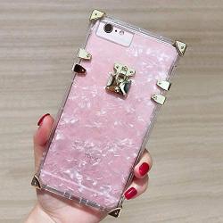 KAPADSON for iPhone X/XS 5.8'' Case,Luxury Clear Shell Crystal Square Metallic Corner Fashion Soft Cover -Pink