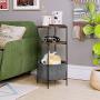 Homfa Vintage Round End Table, 3-Tier Industrial Side Table Night Stand with Storage Basket Wood Look Accent Furniture with Metal Frame
