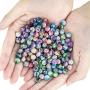 Quefe 500pcs Acrylic Beads for Jewelry Making Loose Beads in Ink Patterns with 50pcs Spacer Beads and Crystal String for Bracelets Making (8mm)