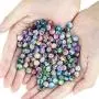 Quefe 500pcs Acrylic Beads for Jewelry Making Loose Beads in Ink Patterns with 50pcs Spacer Beads and Crystal String for Bracelets Making (8mm)