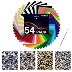 HTV Heat Transfer Vinyl Bundle: 54 Pack 12'' x 10'' Iron on Vinyl for T-Shirt, 36 Assorted Colors with HTV Accessories Tweezers for Cricut, Silhouette Cameo or Heat Press Machine