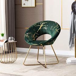 Duhome Dark Green Accent Chair Velvet Vanity Chair Lliving Room Chairs Desk Chair with Golden Legs Mid-Back 1 pcs