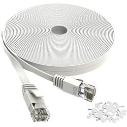 Cat 6 Ethernet Cable 25 ft White Flat - Solid Internet Network Lan patch cord – Cat6 High Speed Computer wire With clips & Rj45 Connectors for Router, modem, PS, Xbox– faster than Cat5e/Cat5 - 25 feet