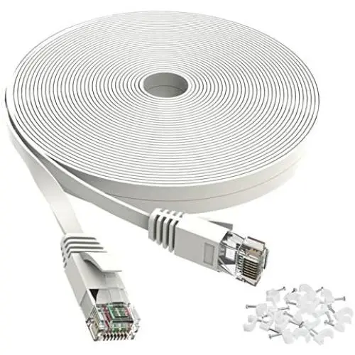 Cat 6 Ethernet Cable 25 ft White Flat - Solid Internet Network Lan patch cord – Cat6 High Speed Computer wire With clips & Rj45 Connectors for Router, modem, PS, Xbox– faster than Cat5e/Cat5 - 25 feet Cat 6 Ethernet Cable 25 ft White Flat - Solid Internet Network Lan patch cord – Cat6 High Speed Computer wire With clips & Rj45 Connectors for Router, modem, PS, Xbox– faster than Cat5e/Cat5 - 25 feet