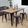 COSTWAY Tolix Style Dining Stools with Wood Seat and Backrest, Industrial Metal Counter Height Stool, Modern Kitchen Dining Bar Chairs Rustic, Copper