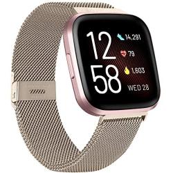 ZWGKKYGYH Compatible with Fitbit Versa 2/Versa/Versa Lite Bands for Women Men, Metal Mesh Magnetic Band Stainless Steel Bracelet Strap Replacement for Fitbit Versa Smartwatch, Champagne Large