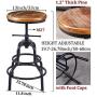 Vintage Industrial Bar Stool-Rustic Swivel Bar Stool-Round Wood Metal Stool-Kitchen Counter Height Adjustable Pipe Stool-Cast Steel Stool 20-27 Inch (Set of 2)