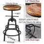 Vintage Industrial Bar Stool-Rustic Swivel Bar Stool-Round Wood Metal Stool-Kitchen Counter Height Adjustable Pipe Stool-Cast Steel Stool 20-27 Inch (Set of 2)