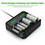 EBL LCD Universal Battery Charger - 8 Bay AA AAA C D Battery Charger for Rechargeable Batteries Ni-MH AA AAA C D Batteries with 2A USB Port, Type C Input, Fast AA AAA Battery Charger