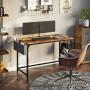 Rolanstar Computer Desk with Power Outlet, Home Office Writing Desk 47'', Study Table with Side Storage Bag and Iron Hooks, Workstation, Modern Simple Style, Stable Metal Frame CPT002-YW120-RR