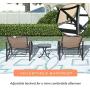 LOKATSE HOME Outdoor Patio Adjustable Metal Chaise Lounge Chair Recliner Set of 2 with 1 Glass Top Bistro Table - Beige