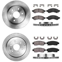 CRK14002 FRONT 325mm + REAR 331mm Premium 6 Lug [4] Rotors + Brake Pads + Clips [fit Chevy Enclave GMC Traverse Acadia]