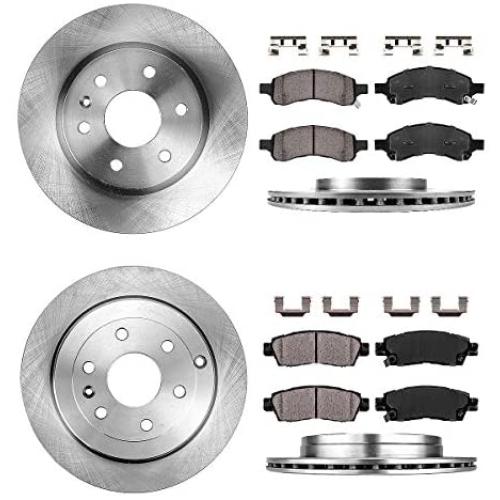 CRK14002 FRONT 325mm + REAR 331mm Premium 6 Lug [4] Rotors + Brake Pads + Clips [fit Chevy Enclave GMC Traverse Acadia]
