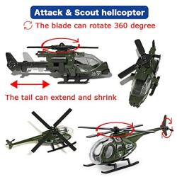 JQGT Diecast Military Vehicles Army Toy 6 in 1 Assorted Metal Model Cars Fighter Tank Attack Helicopter Panzer Playset for Kids Toddlers