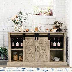 Tangkula Farmhouse Sliding Barn Door TV Stand, Vintage Rustic TV Cabinet Stand Fit Up to 60-inch TVs, Storage Cabinets with 2 Gliding Doors & Adjustable Shelves, Home Living Room Furniture (Natural)