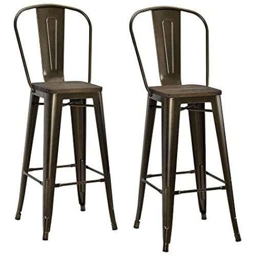 DHP Luxor 30'' Metal Wood Seat, Antique Bronze, Set of 2 Bar Stool
