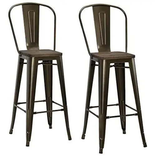 DHP Luxor 30'' Metal Wood Seat, Antique Bronze, Set of 2 Bar Stool DHP Luxor 30'' Metal Wood Seat, Antique Bronze, Set of 2 Bar Stool