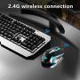 Rechargeable Wireless Keyboard and Mouse Combo, Ergonomic Metal Panel Keyboard with LED Backlight, 4-Color LED Backlight Optical Mice with Side Button, Easy to Clean, Anti-wear, for Office and Games