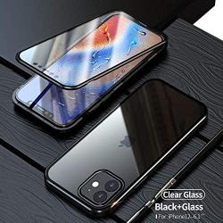 HENGHUI Case Compatible with iPhone 12 Mini Magnetic Clear Glass Case ，Aluminum Metal Bumper 360 Full-Body Protecive Cover Built-in Screen Protector (Black, iPhone12Mini)