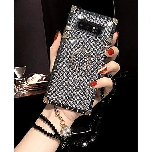 Compatible for Samsung Galaxy Note 8 Case,Babemall Elegant Premium Bling Square Protective Shock Absorption Metal Decoration Corner Back Case with Crystal Strap (Black) Compatible for Samsung Galaxy Note 8 Case,Babemall Elegant Premium Bling Square Protective Shock Absorption Metal Decoration Corner Back Case with Crystal Strap (Black)