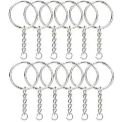 50pcs 1''/25mm Metal Split Key Ring with Chain Key Ring Keychain Ring Parts Open Jump Ring and Connector Accessories for for Keychain and Crafts, Silver