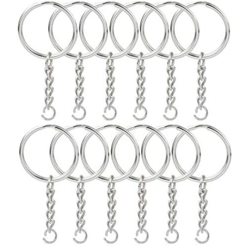 50pcs 1''/25mm Metal Split Key Ring with Chain Key Ring Keychain Ring Parts Open Jump Ring and Connector Accessories for for Keychain and Crafts, Silver