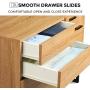 WLIVE 3 Drawer Dresser, Wide Chest of Drawers with 1 Side Door, Wood Storage Cabinet with Sturdy Metal Frame for Bedroom and Living Room, Natural Oak