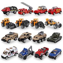 Liberty Imports 16 PCS Mini Diecast Metal Assortment Pocket Vehicles Toy Car Gift Pack Play Set for Kids