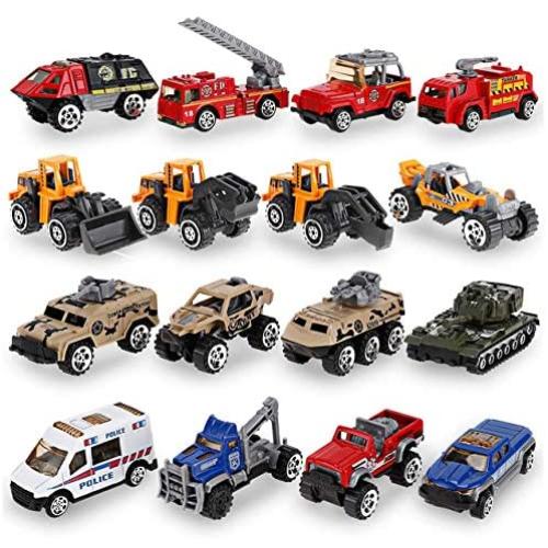 Liberty Imports 16 PCS Mini Diecast Metal Assortment Pocket Vehicles Toy Car Gift Pack Play Set for Kids