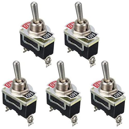 ESUPPORT Heavy Duty 20A 125V 15A 250V SPST 2 Terminal Pin ON/OFF Rocker Toggle Switch Metal Silver Contact Copper Terminal Pack of 5