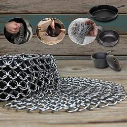 Stainless Steel Cast Iron Skillet Cleaner Chainmail Cleaning Scrubber With Hanging Ring for Cast Iron Pan, Pre-Seasoned Pan, Griddle Pans, BBQ Grills, and More Pot Cookware-Round 7 Inch Diameter