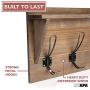 Wall Mounted Coat Rack with Shelf - 16 Inch Rustic Wooden 4 Hook Coat Hanger Rail, White Distressed Wood, Black Metal Hooks