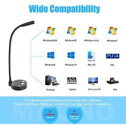 Computer Microphone MAONO AU-GM10 Metal USB Cardioid Condenser Gooseneck Desktop Mic with Touch-Key Mute and Volume Control, Headphone Jack, LED Indicator