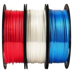 Shiny Silk Pearl White Ruby Red Sapphire Blue 3D Printer PLA Filament Bundle - 1.75mm 3D Printing Material Each Spool 0.5kg Total 3 Spools 1.5kgs Pack MIKA3D