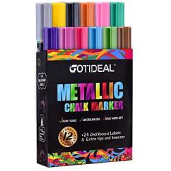 GOTIDEAL Metallic Liquid Chalk Markers, 12 Colors Premium Window Chalkboard Neon Pens, Painting and Drawing for Kids and Adults, Bistro & Restaurant, Wet Erase - Reversible Tip