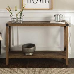 Walker Edison Sedalia Modern Farmhouse Metal X Entry Table, 46 Inch, Brown Reclaimed Barnwood